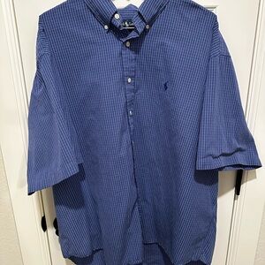 Ralph Lauren Navy Checkered Short Sleeve Button Down Shirt
